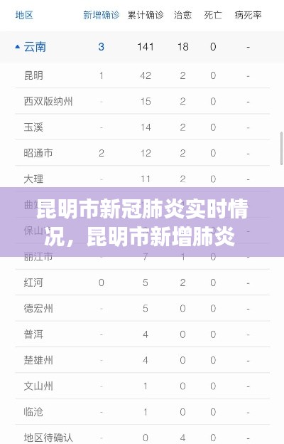 昆明市新冠肺炎实时情况,昆明市新增肺炎