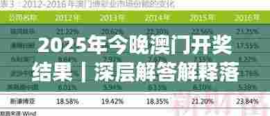 2025年今晚澳门开奖结果｜深层解答解释落实