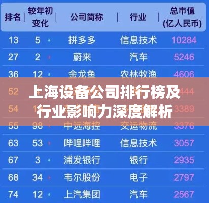 上海设备公司排行榜及行业影响力深度解析