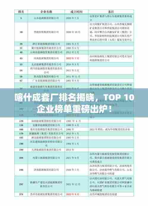 喀什成套厂排名揭晓,TOP 10企业榜单重磅出炉!
