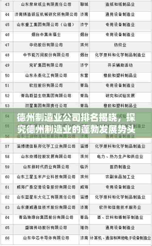 德州制造业公司排名揭晓,探究德州制造业的蓬勃发展势头