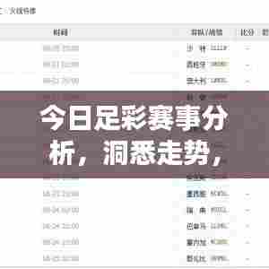 今日足彩赛事分析，洞悉走势，精准预测助力投注决策