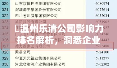 ​温州乐清公司影响力排名解析，洞悉企业实力与地位