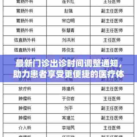 最新门诊出诊时间调整通知，助力患者享受更便捷的医疗体验服务