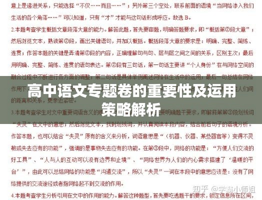 高中语文专题卷的重要性及运用策略解析