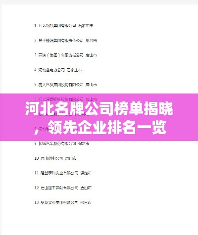 河北名牌公司榜单揭晓,领先企业排名一览
