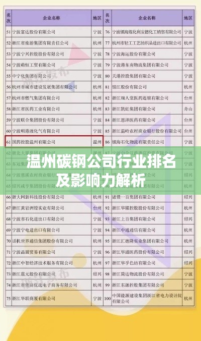 温州碳钢公司行业排名及影响力解析
