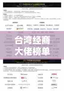 台湾经商大佬榜单揭晓，十大巨头排名及影响力分析