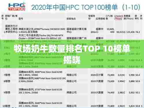 牧场奶牛数量排名TOP 10榜单揭晓