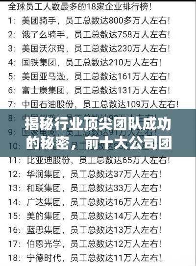 揭秘行业顶尖团队成功的秘密，前十大公司团队排名解析