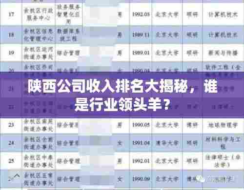 陕西公司收入排名大揭秘，谁是行业领头羊？