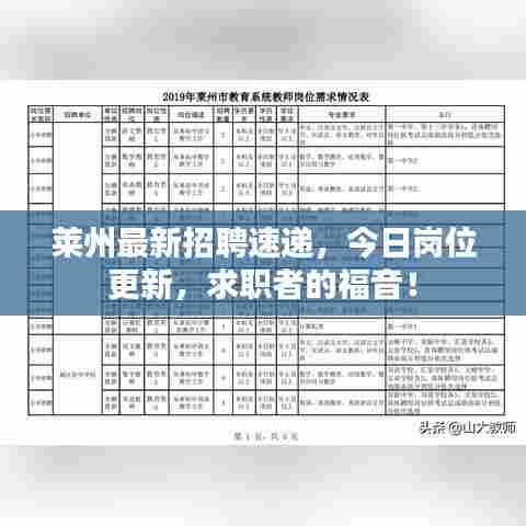 莱州最新招聘速递,今日岗位更新,求职者的福音!